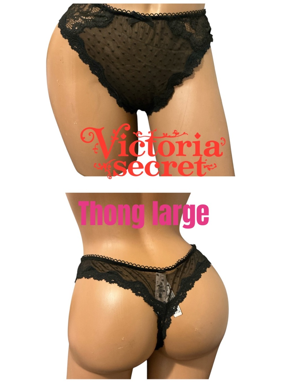 Victoria's Secret Black Sheer Lace Thong